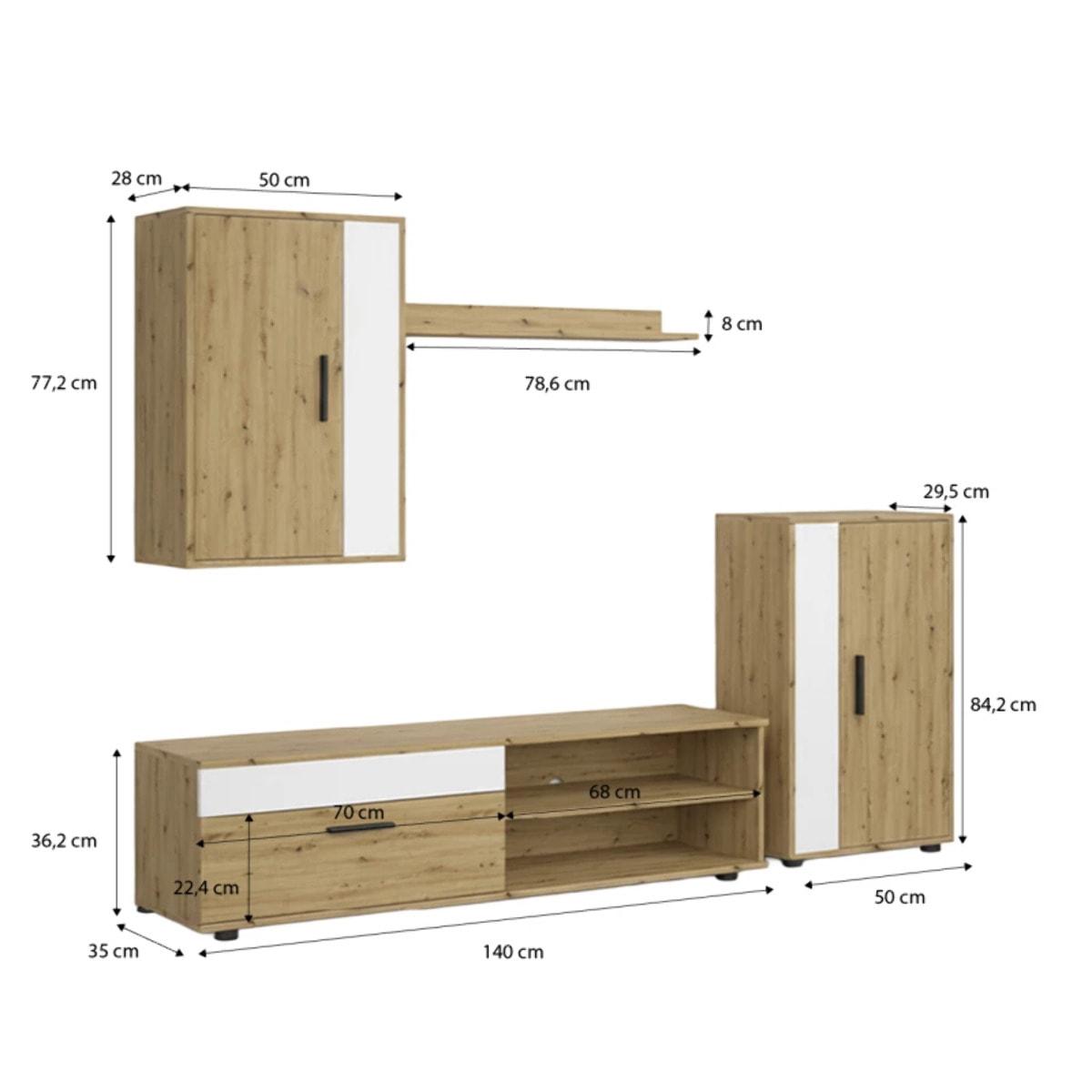 Mueble de salón modular Lunet en blanco artik aplino 190 cm Blanco Artik (Blanco Mate) - Alpino