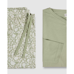 Pigiama lungo in cotone verde telma con scollo a v
