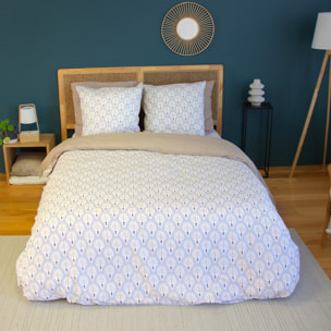 Parure housse de couette 100% coton motif art déco - blanc