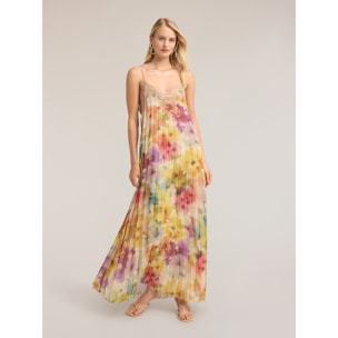 Motivi - Vestido maxi de gasa plisada con estampado - Amarillo