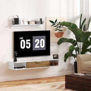 Mueble de Salón Mueble de Comedor con Estante de Pared Mueble de TV Armario Compartimentos Orificios para Cables para Televisión de Pared 120x24x16 cm Blanco