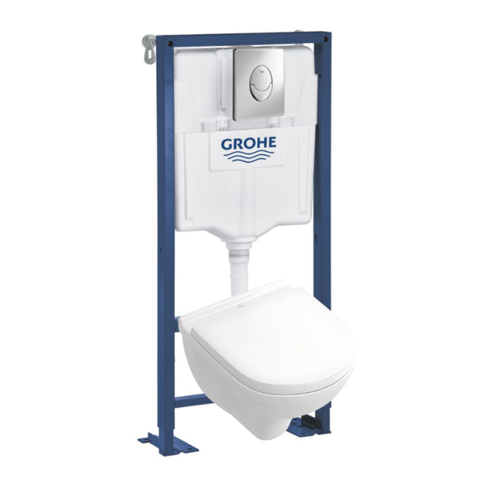 Pack WC compact O.novo avec abattant + bâti-support GROHE + plaque Chrome