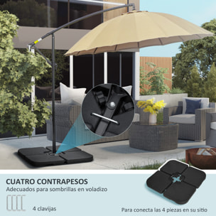 Peso para Base de Sombrilla de 4 Piezas Base para Sombrilla Excéntrica Cuadrado Rellenable de Agua 15 Litro Arena 19,5 kg para Base Cruzada Negro