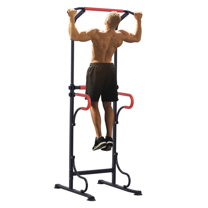 Station de musculation multifonctions barre de traction chaise romaine hauteur réglable acier noir rouge