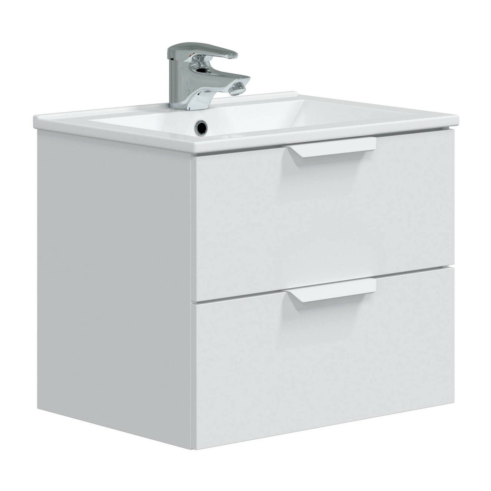 Mobile sottolavabo Arzano, Mobiletto da bagno, Contenitore porta lavabo, Armadio per lavandino, 60x45 h50 cm, Bianco lucido