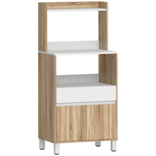 Meuble de rangement desserte de cuisine pour micro-ondes avec placard tiroir étagère supérieur 60 x 40 x 131 cm naturel et blanc