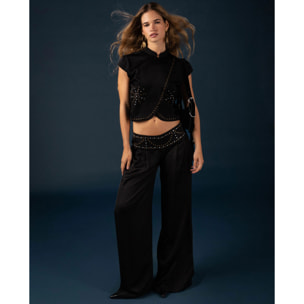 Pantalón en satén con canesú de mujer
