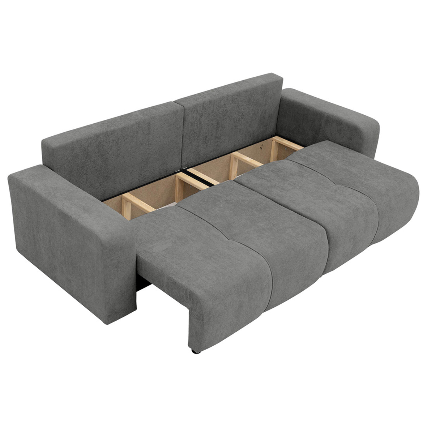 Nicole - Canapé droit 3 places convertible avec coffre en tissu - Gris
