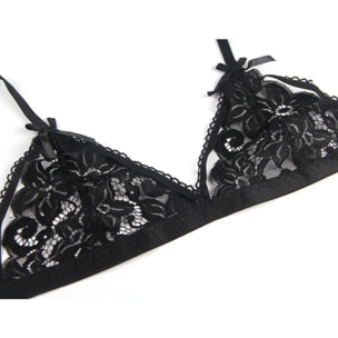 Conjunto Lencería de sujetador, tanga y liguero, Negro