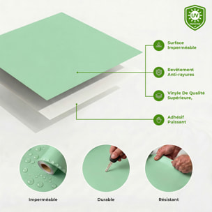 Rouleau adhésif décoratif Vinyle au Mètre - Menthe - Sticker Lavable Imperméable Mur Cuisine Meubles