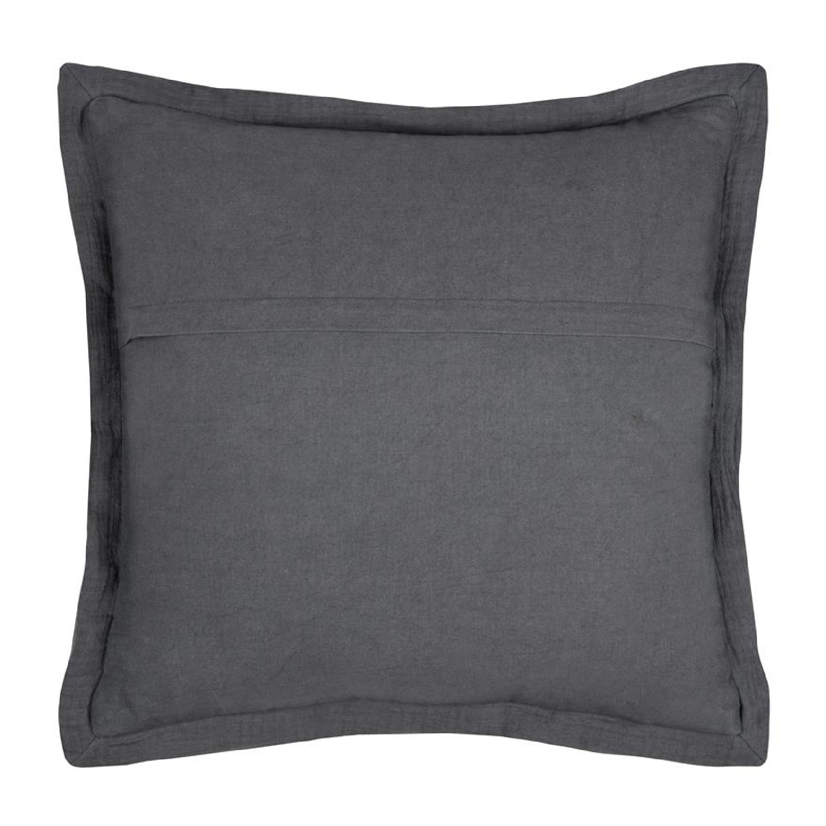 Coussin carré uni en gaze de coton surpiquée - Gris anthracite