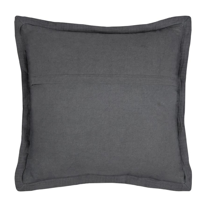 Coussin carré uni en gaze de coton surpiquée - Gris anthracite