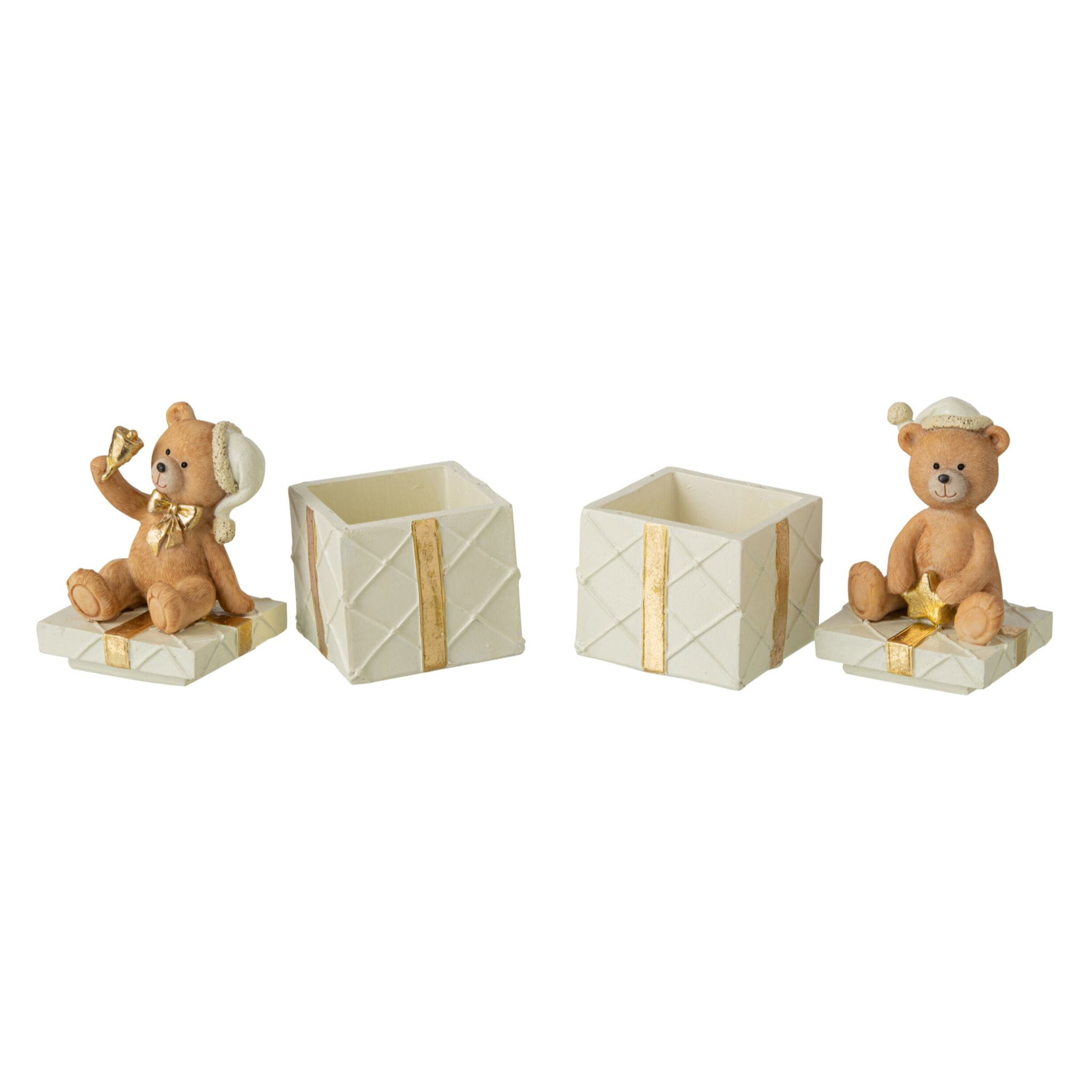 J-Line Ours cadeau - polyrésine - camel - assortiment de 2