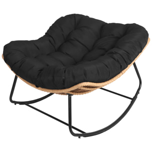 Fauteuil à bascule en rotin synthétique avec coussin noir CINTA