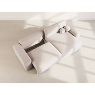Constance - Canapé d'angle réversible 4 places convertible avec coffre en velours gaufré - Beige