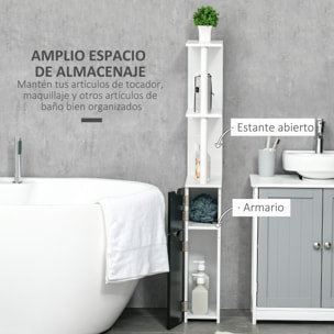 kleankin Armario Alto de Baño con 2 Puertas y 2 Estantes Abiertos Columna Auxiliar de Baño para Salón Aseo Dormitorio Estilo Moderno 15,2x29,8x118 cm Blanco y Negro