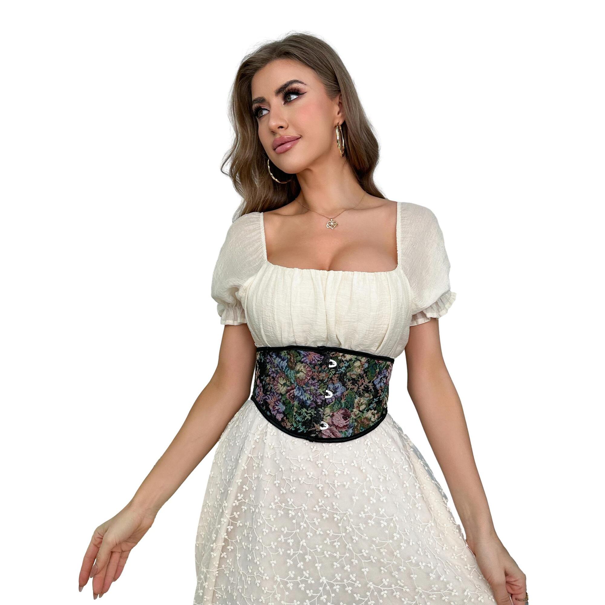 Bustier floral con forro de malla y cierre frontal