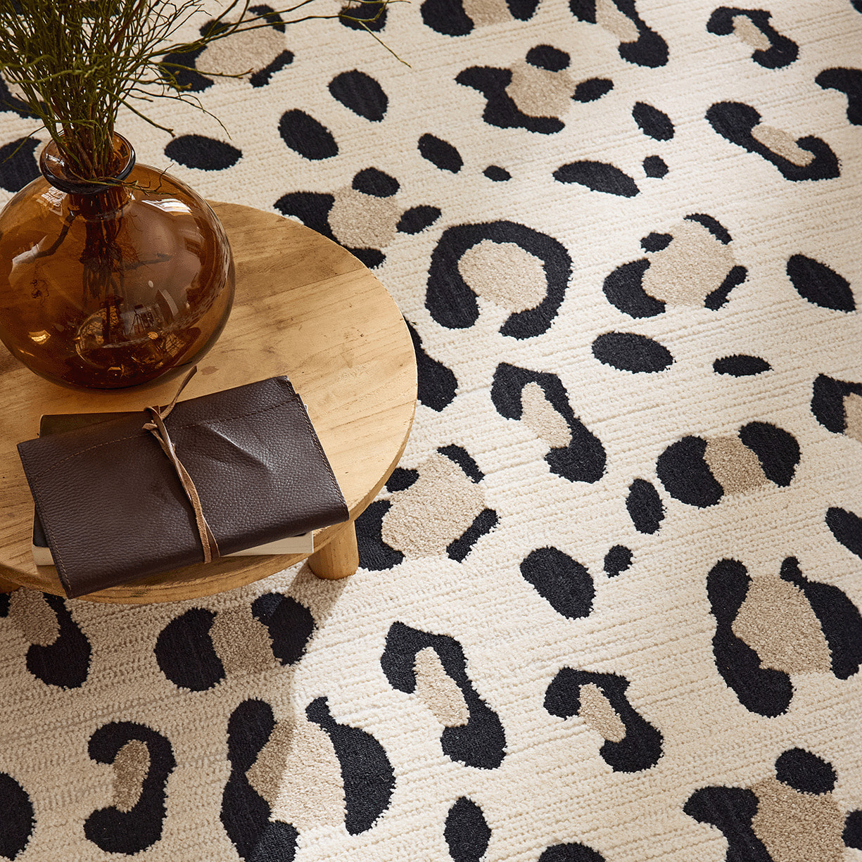 LEOVAH - Tapis salon motif léopard crème