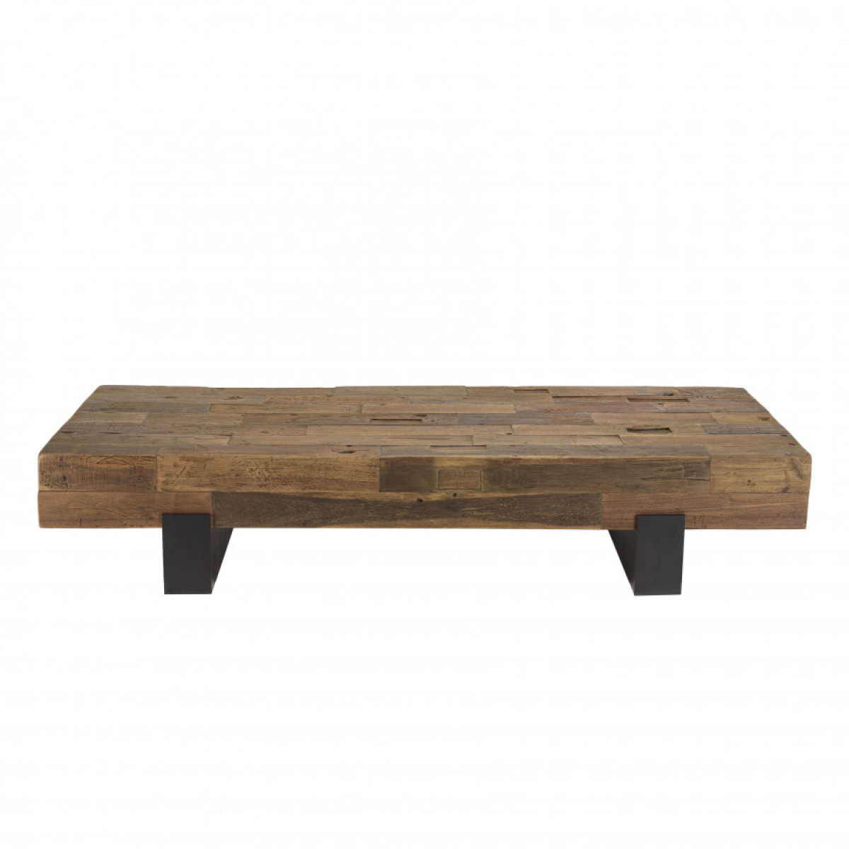 LEONCE - Table basse marron rectangulaire poutres bois massif