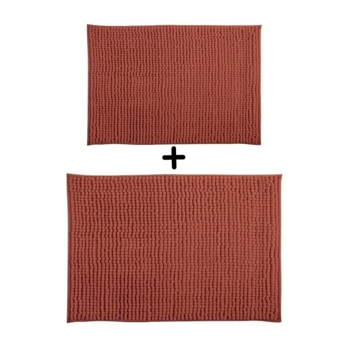 Lot de 2 Tapis de bain Microfibre CHENILLE Terracotta 40x60 et 60x90cm MSV