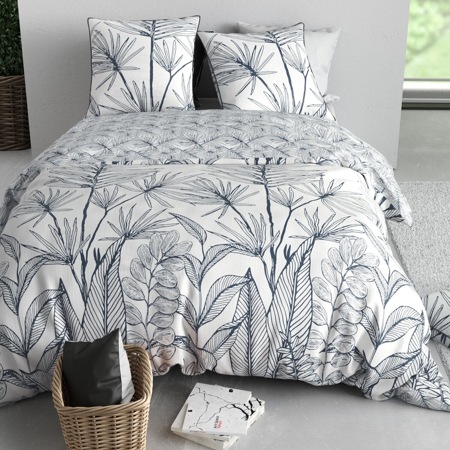 Parure housse de couette imprimé 100% coton - orphée - noir