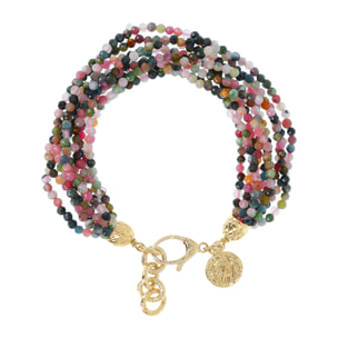 Bracciale con Pietra Naturale Tormalina Multicolore e Moneta Martellata