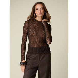 Oltre - T-shirt in pizzo see-through - Marrone