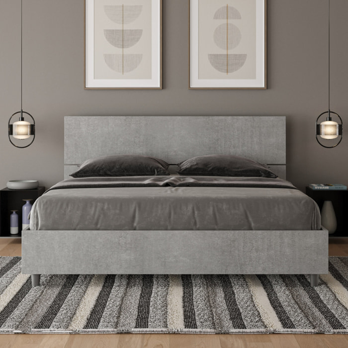 Lit coffre 160x200 tête de lit droite gris béton Demas