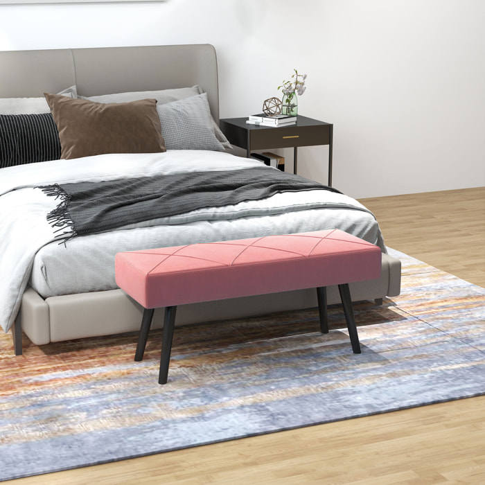 Taburete Pie de Cama Multifuncional Banco Pie de Cama Moderno Banco Dormitorio con Pies de Acero y Asiento Acolchado Carga 120 kg para Entrada Pasillo 100x36x45 cm Rosa