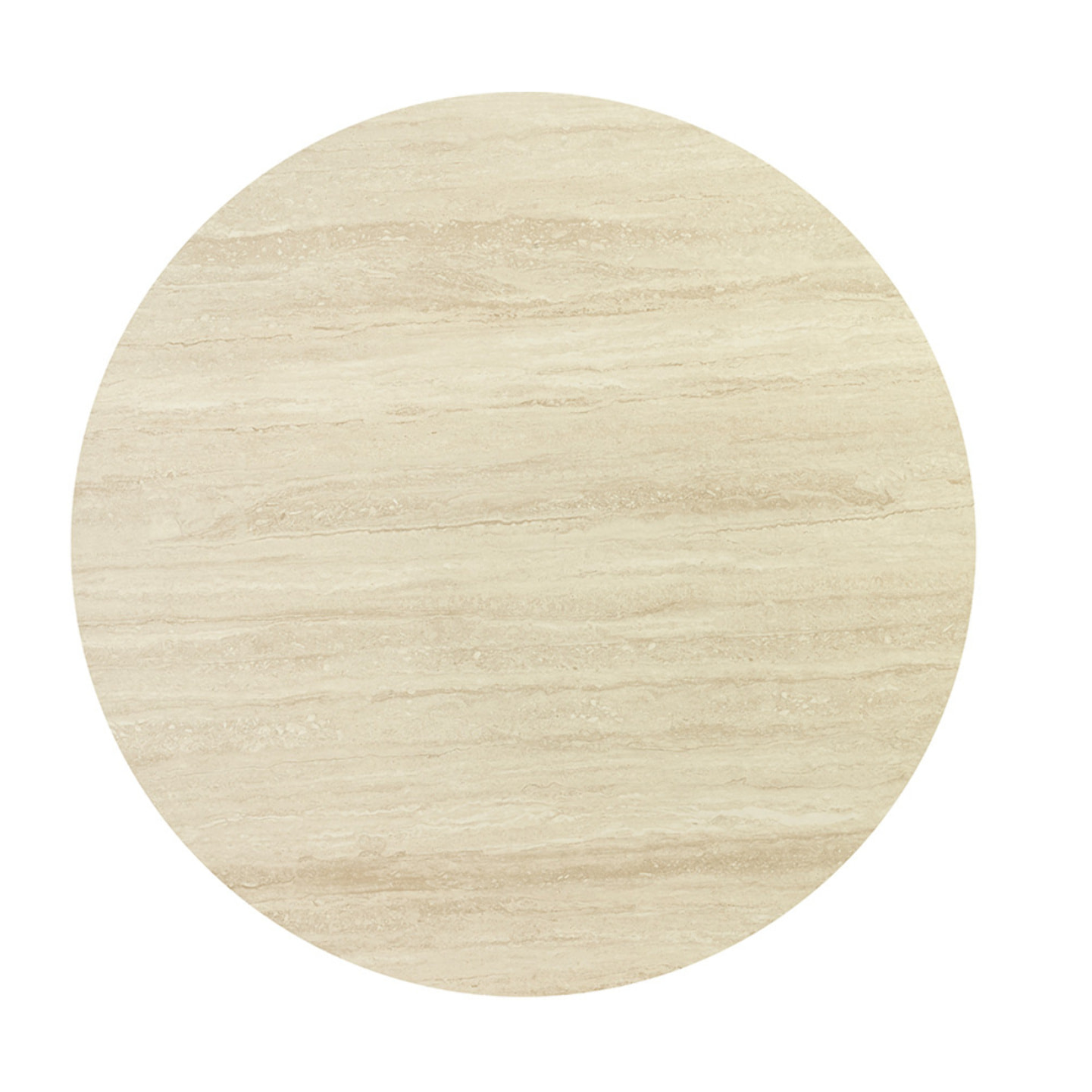 Freya - table à manger ronde effet bois - plateau effet travertin - 6 personnes - Bois / Beige