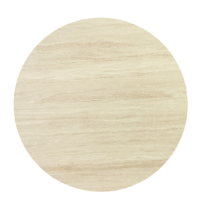 Freya - table à manger ronde effet bois - plateau effet travertin - 6 personnes - Bois / Beige