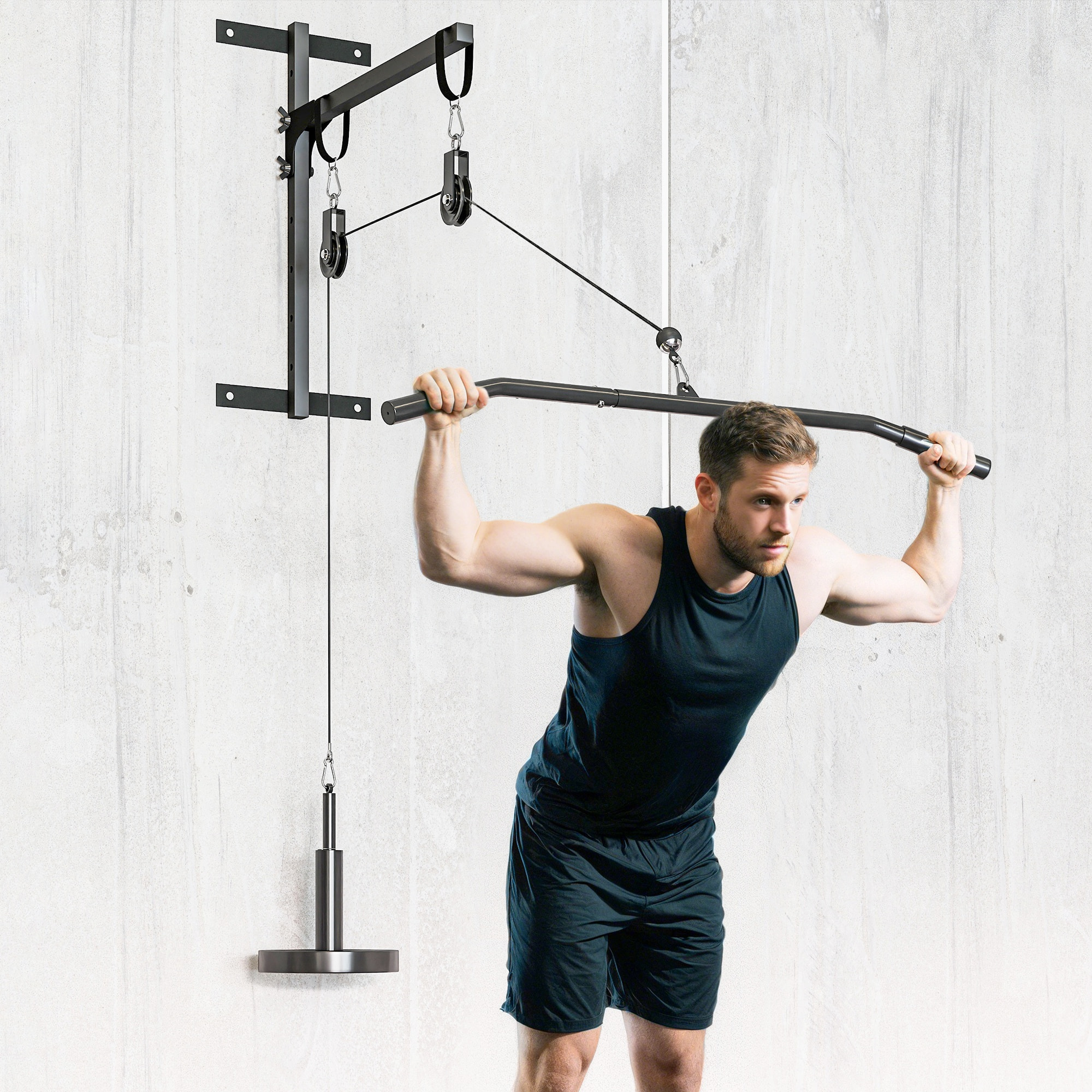 Station de traction murale - machine poulie musculation - LAT pulldown exercices - acier nylon rouge noir