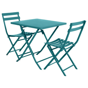 Table de jardin pliante carrée "Greensboro" bleu canard 2 places en acier traité époxy
