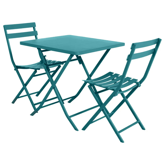 Table de jardin pliante carrée "Greensboro" bleu canard 2 places en acier traité époxy