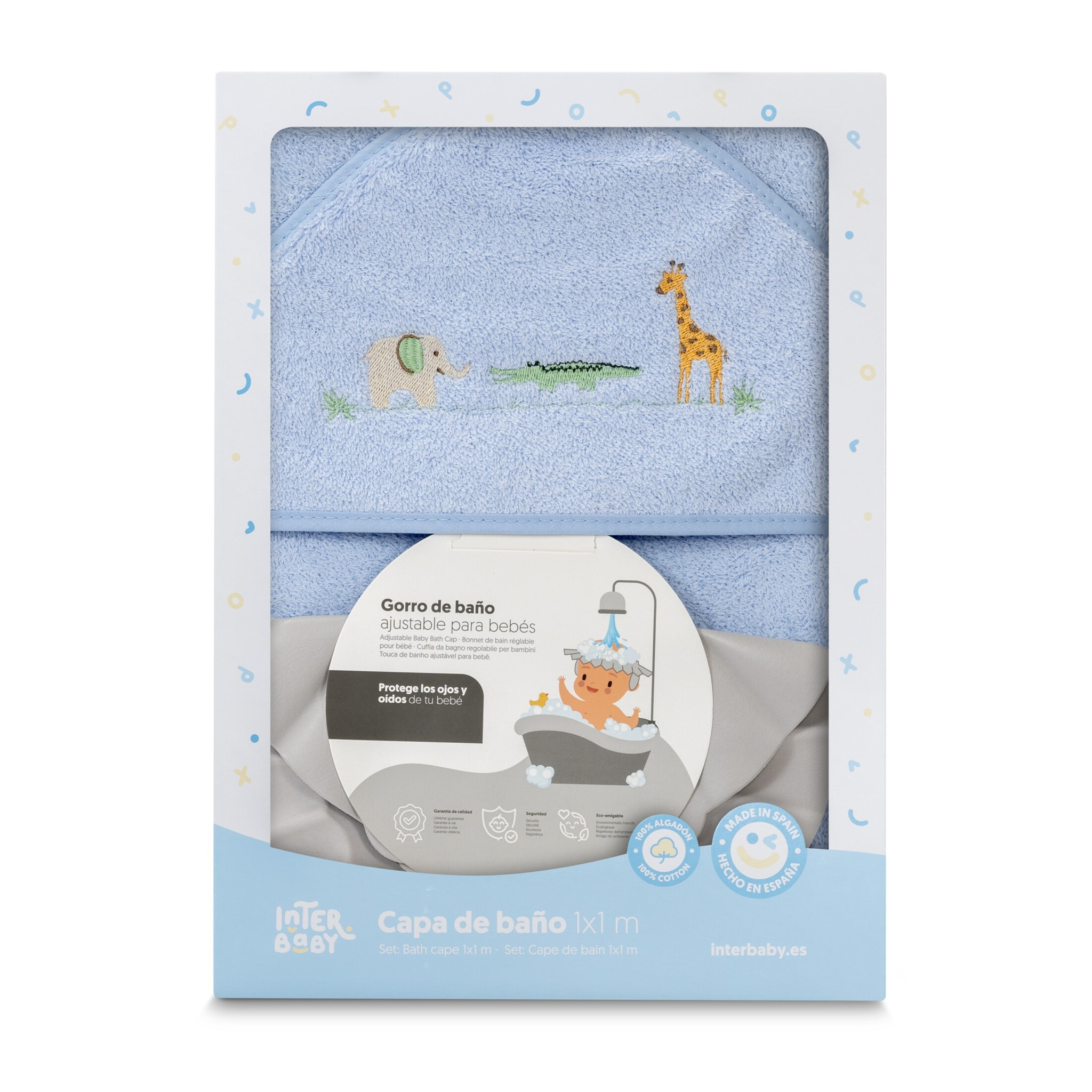Capa Baño 1X1 Mod Savanna Bordado+ Gorro Azul