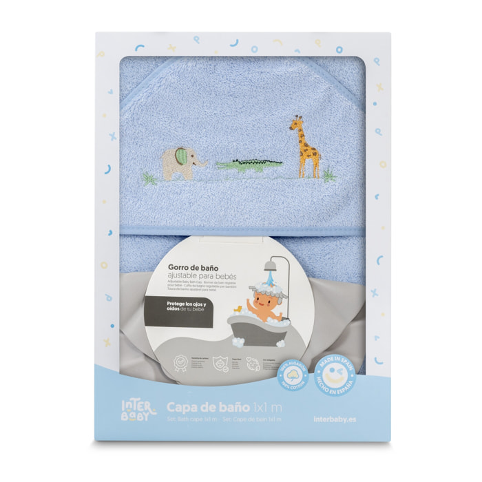 Capa Baño 1X1 Mod Savanna Bordado+ Gorro Azul