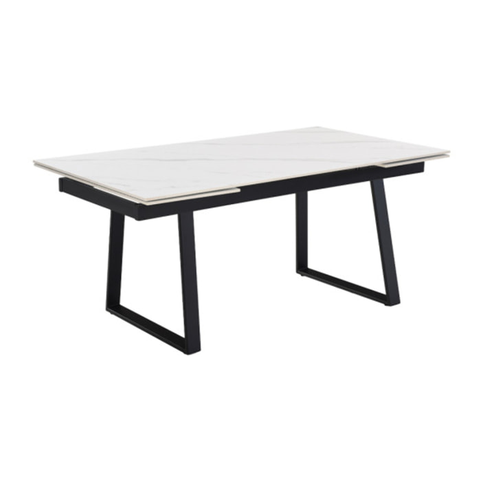 Table extensible céramique blanc marbré 180/260cm pieds métal - UNIK