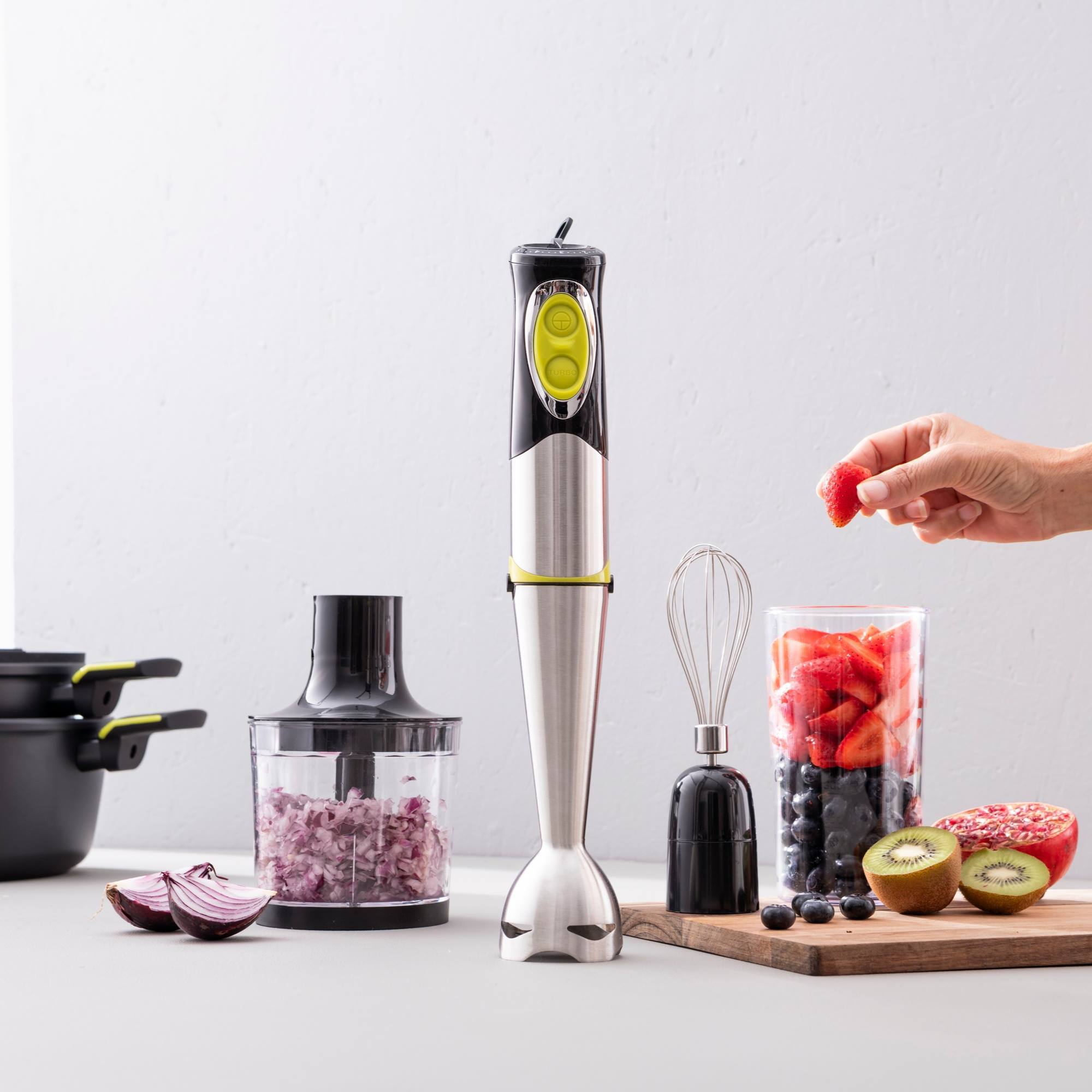 Bergner Xtra Set batidora de mano 1000W con chopper, batidor y vaso Xtra BG 600ml