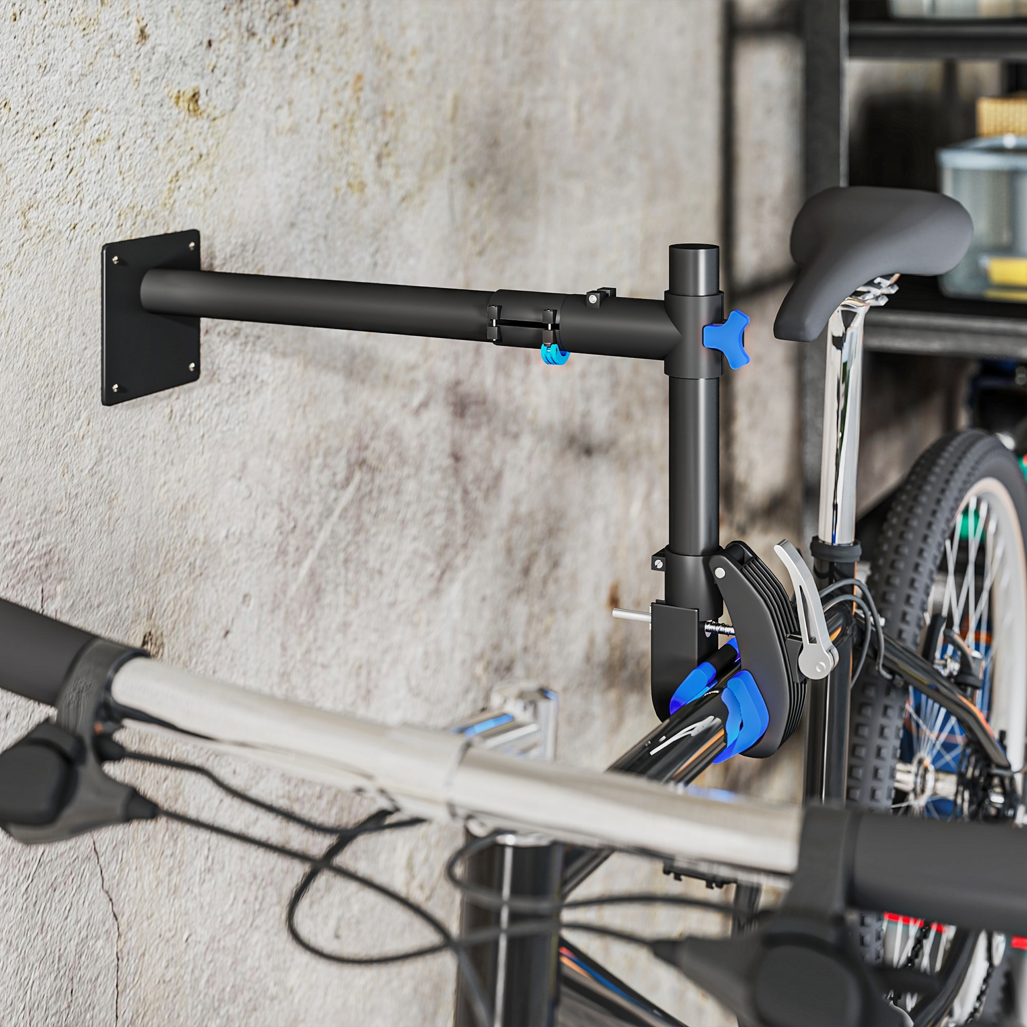 Support de réparation de vélo réglable - pied d'atelier vélo - pince pivotante 360° - charge max. 25 Kg - noir bleu