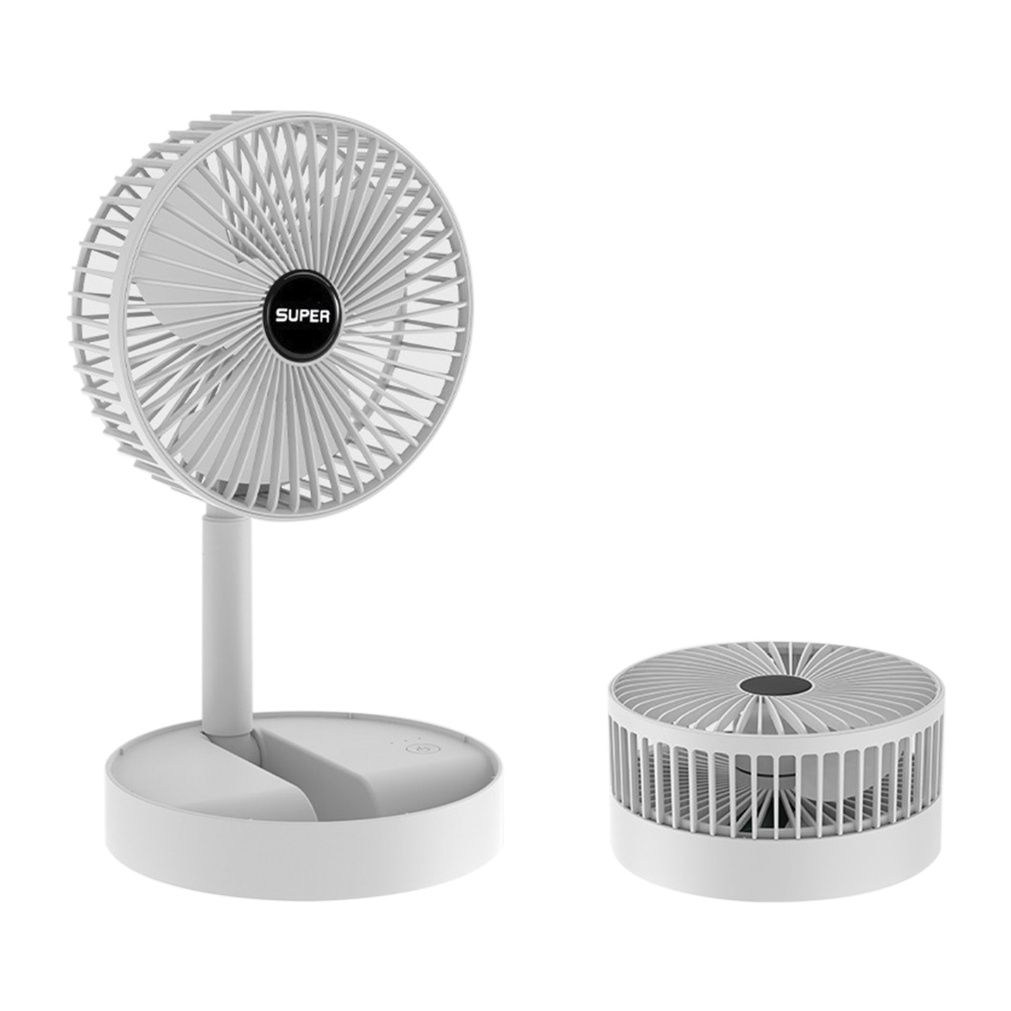 DAM Ventilador portátil plegable de 9W, con batería recargable y 3 velocidades. 17x8,5x36 Cm. Color: Blanco