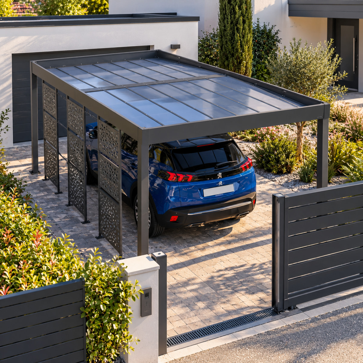 Carport aluminium Trigano - LIBECCIO + 3 claustras - 16 m²