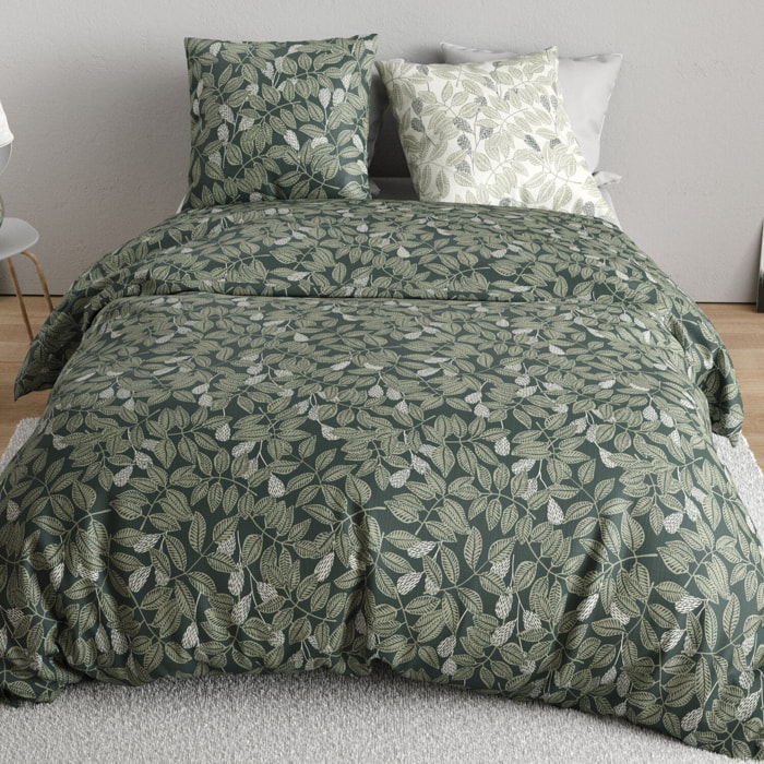 Parure housse de couette 100% percale de coton motif feuilles - EMERIDE