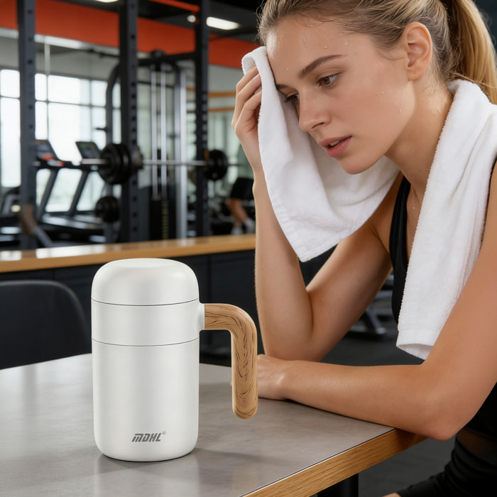 Taza mezcladora MD-057 de 370 ml, interior en acero inoxidable 304 con hélice mezcladora magnética y extraíble.