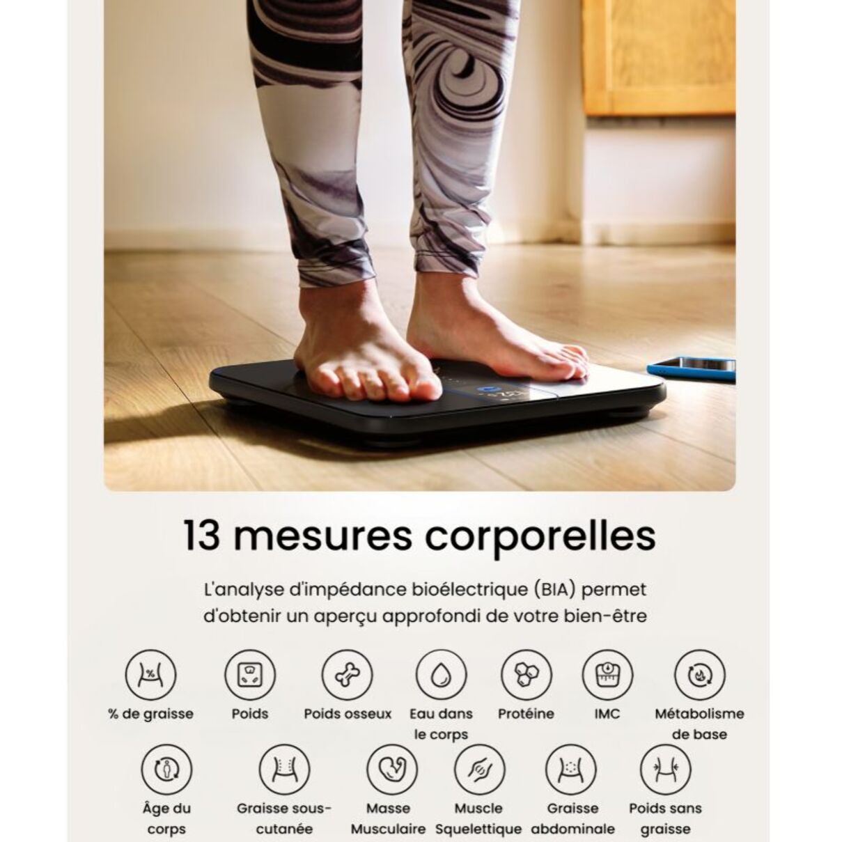 Pèse personne connecté RENPHO Elis Nova A031- Impédancemètre Haute Précision Bluetooth, 13 Données corporelles - Rechargeable