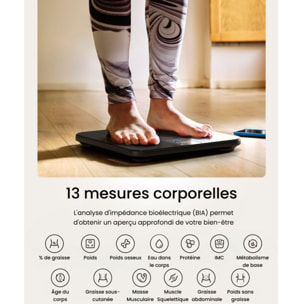 Pèse personne connecté RENPHO Elis Nova A031- Impédancemètre Haute Précision Bluetooth, 13 Données corporelles - Rechargeable