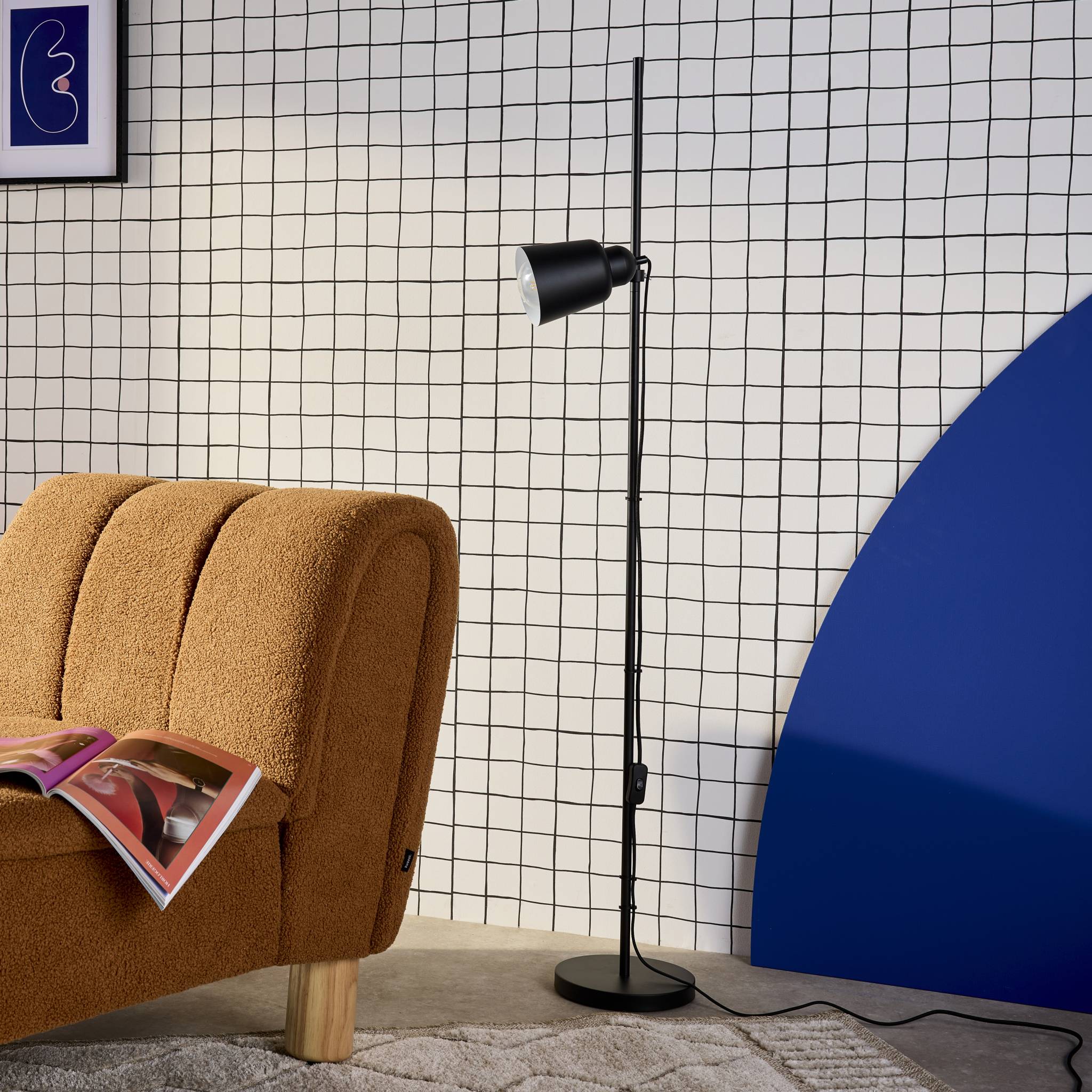 Lampadaire intérieur métal noir H 145cm Rémi