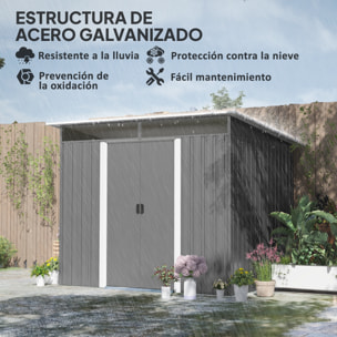 Cobertizo de Jardín Exterior 4,5 m² 260x194x200 cm Caseta de Jardín Exterior Metálica con Paneles Frontales Transparentes y 2 Puertas Corredizas para Almacenamiento de Herramientas Gris