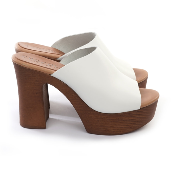 MULE TACCO WOOD CHOCOLA' BIANCO