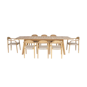 Table de jardin extensible bois d'acacia + 8 assises PALENA et CERINA  naturel et beige 275 x 100 x 75 cm