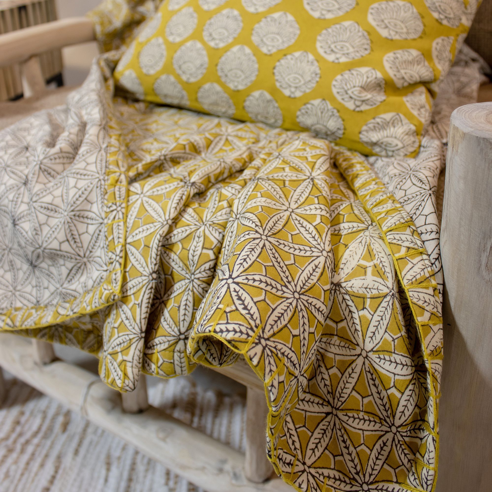 Courtepointe en coton jaune 160cm HOUSNIA